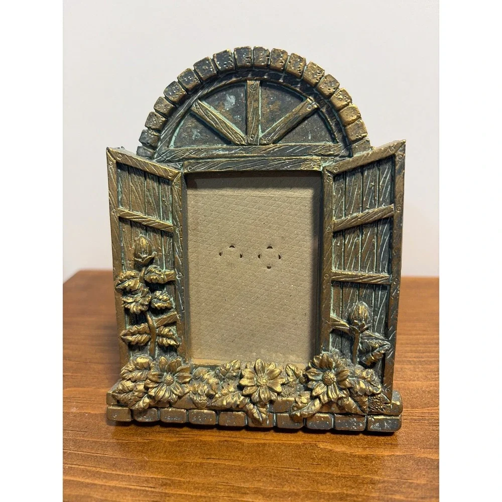 Vintage Rustic Garden Window Picture Frame Bronze Gold Verdigris Floral 2.1